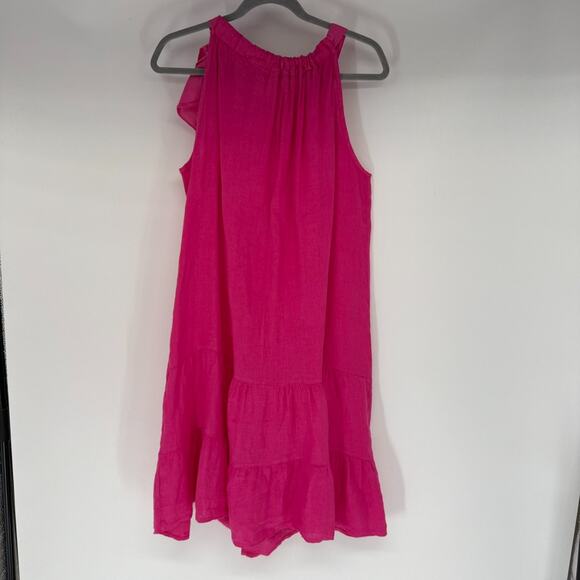 Bella Umbra Halter Sundress Size L Hot Pink Linen Sleeveless Tiered Bow Tie Neck - Picture 1 of 8